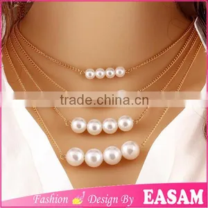 Classic Hot Sale Three-layer Gold Plated Pearl Bead Necklace Quality Choice thumbnail-1
