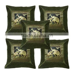 Ethnic Design Silver Elephant Work Cotton Cushion Cover 45*45cm thumbnail-1