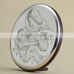 Greek & Russian Orthodox Wooden Icon. Mother God. Milkgiver. Silver. Made in Italy thumbnail-2