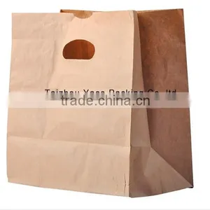Custom Printing Kraft Paper Bag, Popular Patched Handle Kraft Paper Take Away Food Bag, New Design Falt Bottom Kraft Paper Bag thumbnail-1