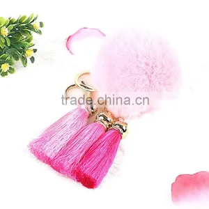 Rabbit Fur Pom Pom Keychain With Tassels for Lady Handbag/bag Charm Fur Ball KZ160071 Quality Choice thumbnail-4