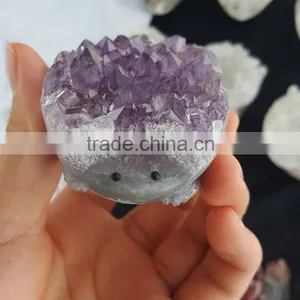 Lovely Hedgehog Amethyst Quartz Geodes Carving Animals thumbnail-1
