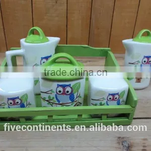 New Owl Decal 5pcs Condiment Set Salt and Pepper With Oil Vinegar Sugar Pot Set thumbnail-1