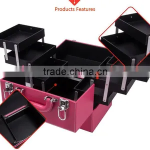 Women Beautiful Pink Pvc Material Lighted Makeup Case thumbnail-4