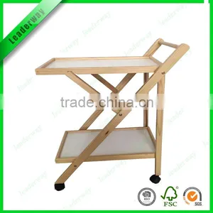 2 Tiers Storage Pine Wood Hotel Trolley Room Service Cart thumbnail-1