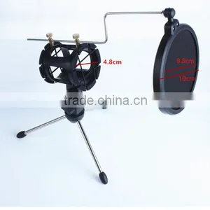 Microphone Shock Mount With Pop Filter, MIC Anti Vibration Suspension Metal Microphone Shock Mount Holder Clip With Pop Shield thumbnail-1