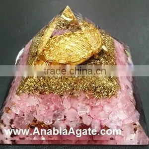 Rose Quartz Orgone Pyramid | Metal Tortoise Orgone Pyramid With Roze Quartz Chips thumbnail-3