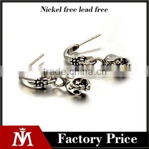2016 Hip Hop Stainless Steel Punk Skull Earring Silver Vintage Drop Earring Mens Jewelry thumbnail-1