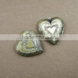 40mm Big Heart Shape Vintage Style Antique Bronze Brass Flower Photo Locket Pendant Charm DIY Supplies 1131007 thumbnail-1