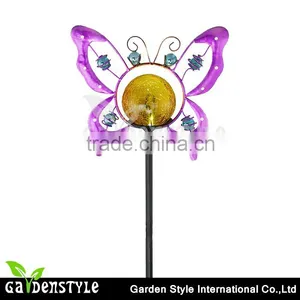 Solar Stake Butterfly Shape Design Cracked Glass Ball Lamp Led Lights China Price List thumbnail-1