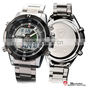 Mens Shark Digital LCD Outdoors Analog Quartz Sport Steel Wrist Watch thumbnail-5