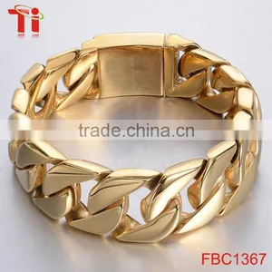 MENS 9" GOLD 316L STAINLESS STEEL 20MM CUBAN CURB LINK CHAIN BRACELET thumbnail-5