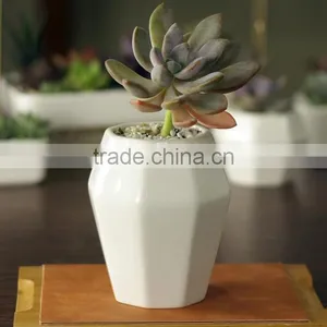 Indoor Decor Small White Glazed Ceramic Geometric Planter thumbnail-2