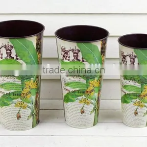 Hot Sale Galvanized Metal Flower Buckets, Paper Decal Planter Metal Long Flower Bucket thumbnail-1