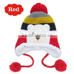Crochet Baby Hat Stripe Pattern Cartoon Bear Design Thicken Kids Winter Caps thumbnail-4