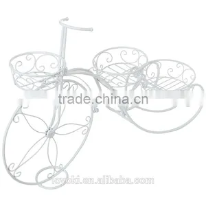Garden Decoration Vintage Parisian Style Tricycle 3 Tier White Metal Planter Display Stand / Flower Pot Holder / Plant Rack thumbnail-3