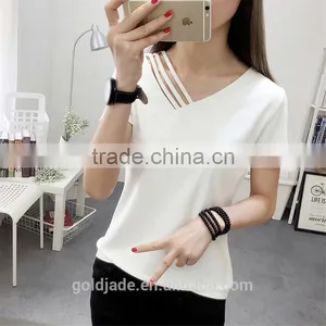 Fashion Design European Style Plain White Women T Shirt Cotton thumbnail-1