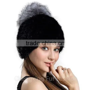 CX-C-206B Fox Fur Ball Mink Fur Knitted Winter Pompom Hat thumbnail-5