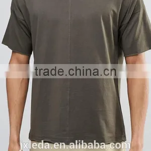 Men Cheap Plain Boat Neck Longline Army Green T-shirt Wholesale thumbnail-3