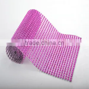 10Yard MOQ Hot Pink 24 Rows Plastic Rhinestone Mesh For Wedding thumbnail-1