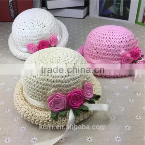 2017 Summer New Design Kids Straw /sunhat Hat With Handmade Flowers Mz-256 thumbnail-5