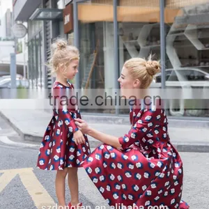 Match Mom And Daughter Custom Made Adult And Child Long Sleeve Printed Fall Dress thumbnail-3