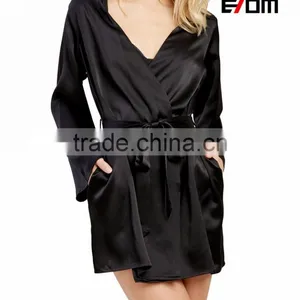 Customize Ladies Luxury Silk Satin Knee Length Robe, Robe de Soiree,sexy Long Sleeve Kimono Robe 2017014-1 thumbnail-1