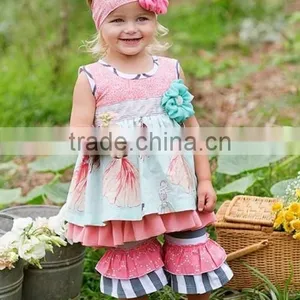 Smocked Children Clothing Wholesale Kids Plain Ruffle Clothes Set Little Girls Outfits for Fall thumbnail-4