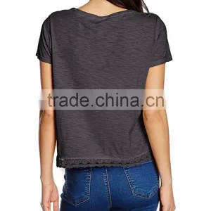 2016 Ladies Thin O-neck Blank t Shirt With Lace Hem thumbnail-4