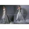High Quality Organza Lace Appliqued Beaded Big Trail Bridal Wedding Gown Custom Made thumbnail-1