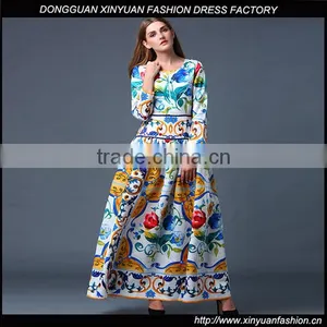 Women Long Sleeve Floral Printed Beach Maxi Dress Ladies Plus Size Party Cocktail Dresses thumbnail-1