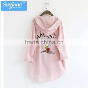 Wholesale Womens 100% Cotton Soild Oxford Print Blouse With Hood thumbnail-4