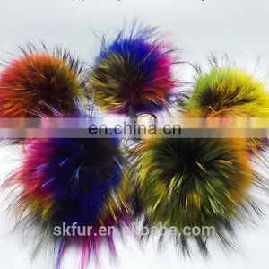 Multicolor and Fluffy Big Size Real Raccoon Fur Pom Pom Ball Keychain thumbnail-1