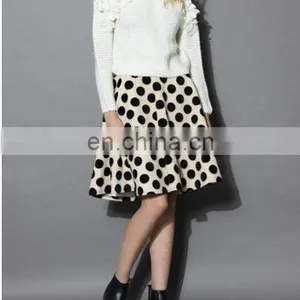 Polka Dots Velvet A-line Midi Skirt thumbnail-4