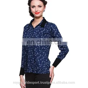 BLUE PRINTED SHIRT WITH CONTRAST COLLAR AND CUFF DESIGNER TOP LADIES NEW DESIGN FASHION TOP thumbnail-4