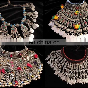 Afghan Silver Kuchi Necklace- Ethnic Tribal Jewelry -Vintage Kochi Necklace-Vintage Coin Afghan Necklace - Tribal Bellydance Set thumbnail-1