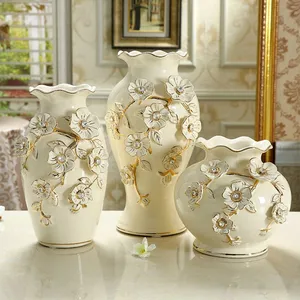 Hand Made Giled White Flower Ceramic Vase Livling Room Decoration For Wedding Gift thumbnail-1