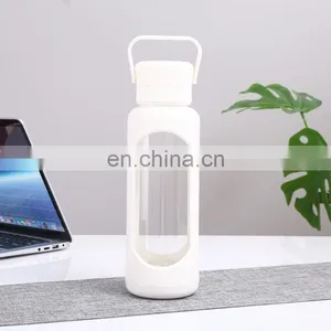 Large Capacity 25 OZ Custom Logo Glass Crystal Water Bottle With Plastic Bottle Sleeve Drinking Hot Water Bottles thumbnail-1
