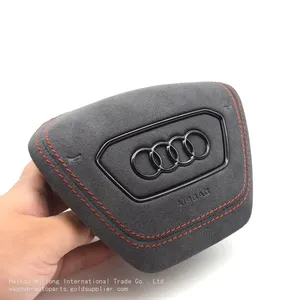 For Audi A6 C8 Alcantara Leather Steering Wheel Airbag Cover Trim Cover White/Black/Red Stitching thumbnail-4