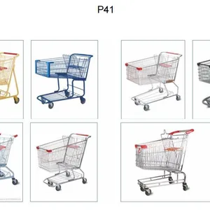 150L Asia 5 Inch PU Wheel Steel Shopping Trolley for Supermarket （surface : Zinc and Transparent Powder Coating） thumbnail-2
