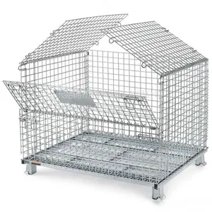 Industrial Stackable Storage Cage Foldable Metal Customized Stackable Storage Cage With Lid thumbnail-1