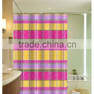 Red and Gray Blocks Printed 100% Polyester Shower Curtain for Hotel, Family, Waterproof Bath Curtain thumbnail-2
