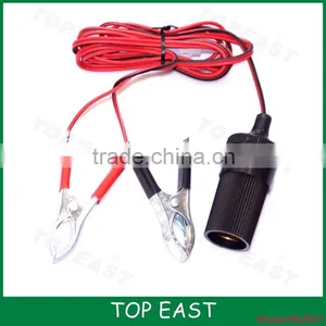 12V/24V Cigarette Lighter Socket With Alligator Clips Cables Have Fuse - Black + Red thumbnail-1