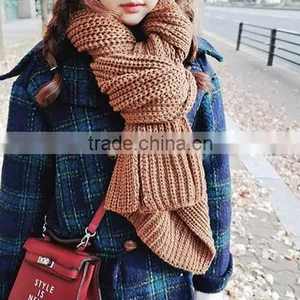 New Korea Fashion Winter Plain Acrylic Crochet Unisex Woman Man Ladies Knitted Scarf thumbnail-4