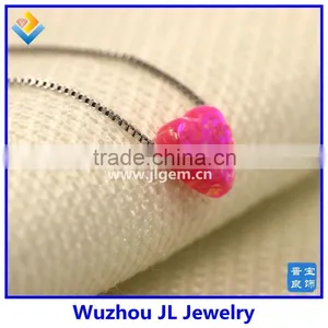 Beautiful 925 Sterling Silver Chain With Synthetic Pink Heart Opal Pendant Necklace thumbnail-2
