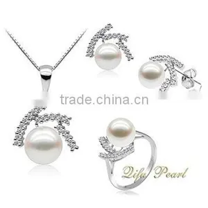 2013 Fashional 925 Sterling Silver Set With Fresh Water Pearl and CZ thumbnail-1