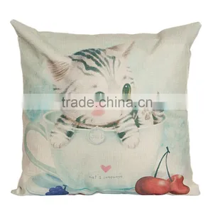 2016 Hot Sale 100% Polyester Home Decorative Cat Printing Linen Cheap Cushion Cover thumbnail-5
