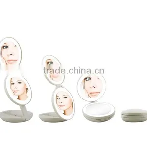 Wholesale 2 Sides Magnifying Folding LED 1x & 10X Magnification Cosmetic Lighted Travel LED Light Makeup Mirror thumbnail-4