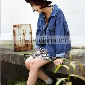 2014 New European and American Women's Long Sleeve Varsity Jacket Denim Shirt Women Denim Coat,hot! thumbnail-2