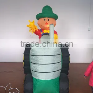 Animated Inflatable Farmer/Peasant Toy on Green Tractor With Yellow Wheels thumbnail-5